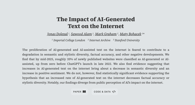 The Impact of AI-Generated Text on the Internet