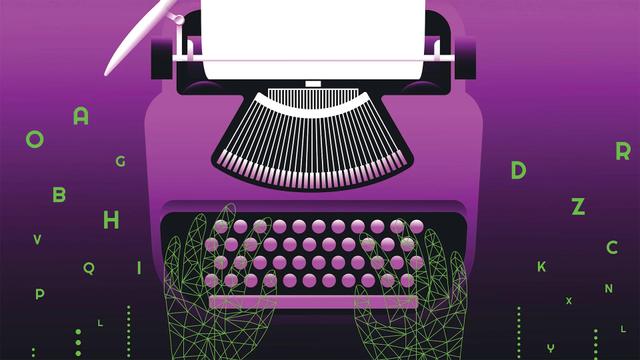 An image of wireframe hands typing on a typewriter