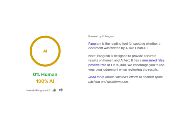 100% AI detection for a piece of content