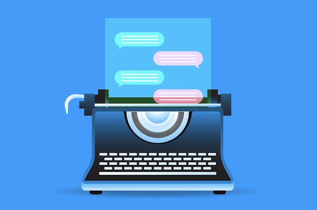 Image of a typewriter with chat bubbles coming out of it