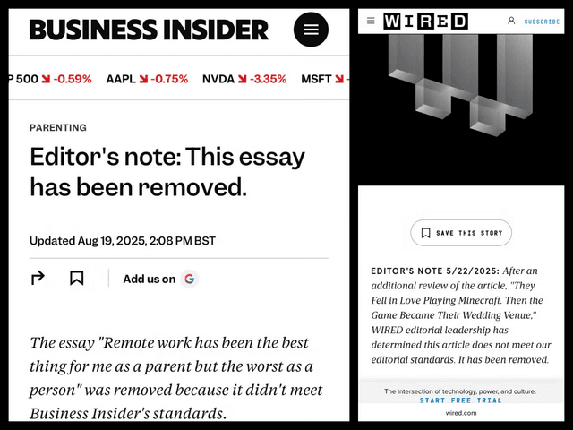 Removed essays from Business Insider and WIRED