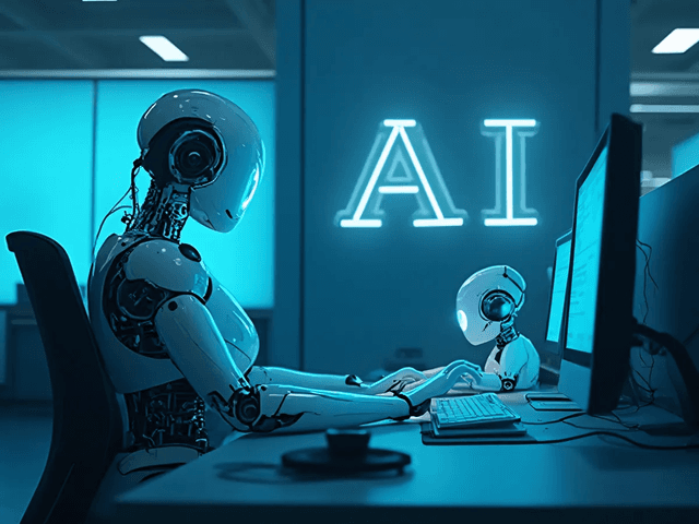 Image of a robot using a computer